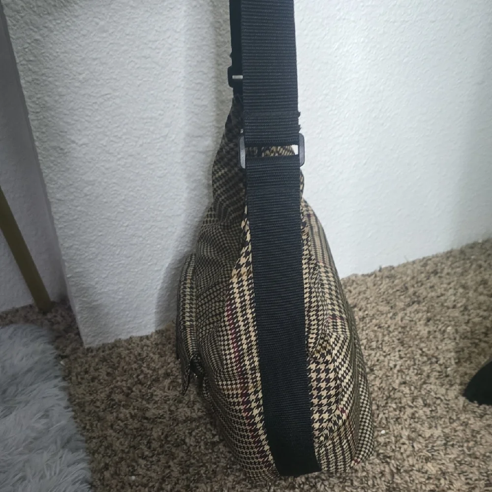 Ralph Lauren Nylon Colorful Houndstooth Shoulder Hobo Bag (EUC)🩶🤎🖤